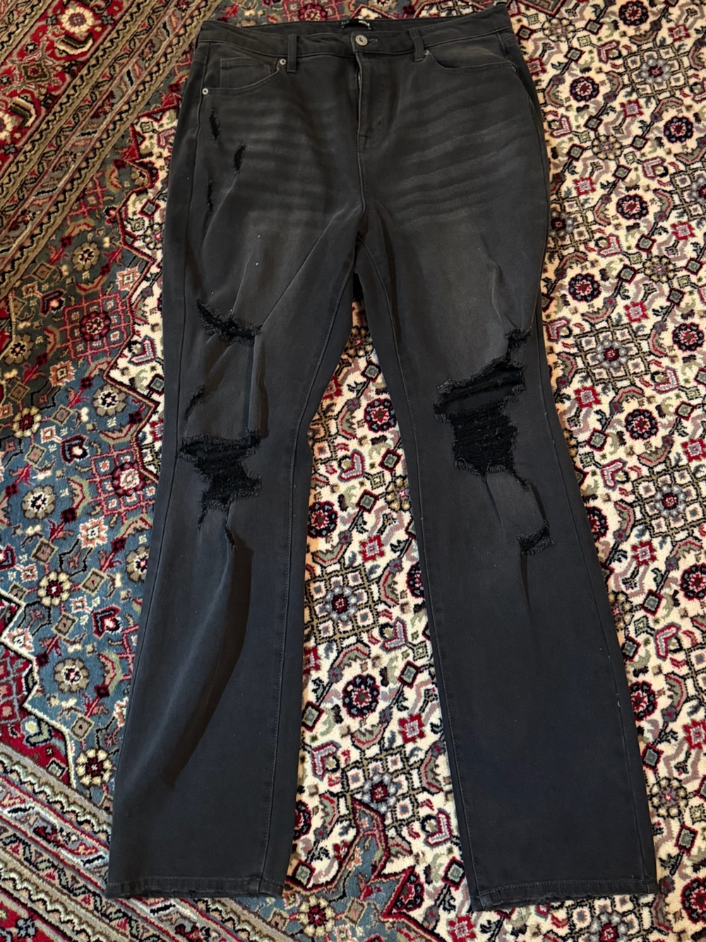 Fashion Nova Black Distressed Straight Leg Jeans